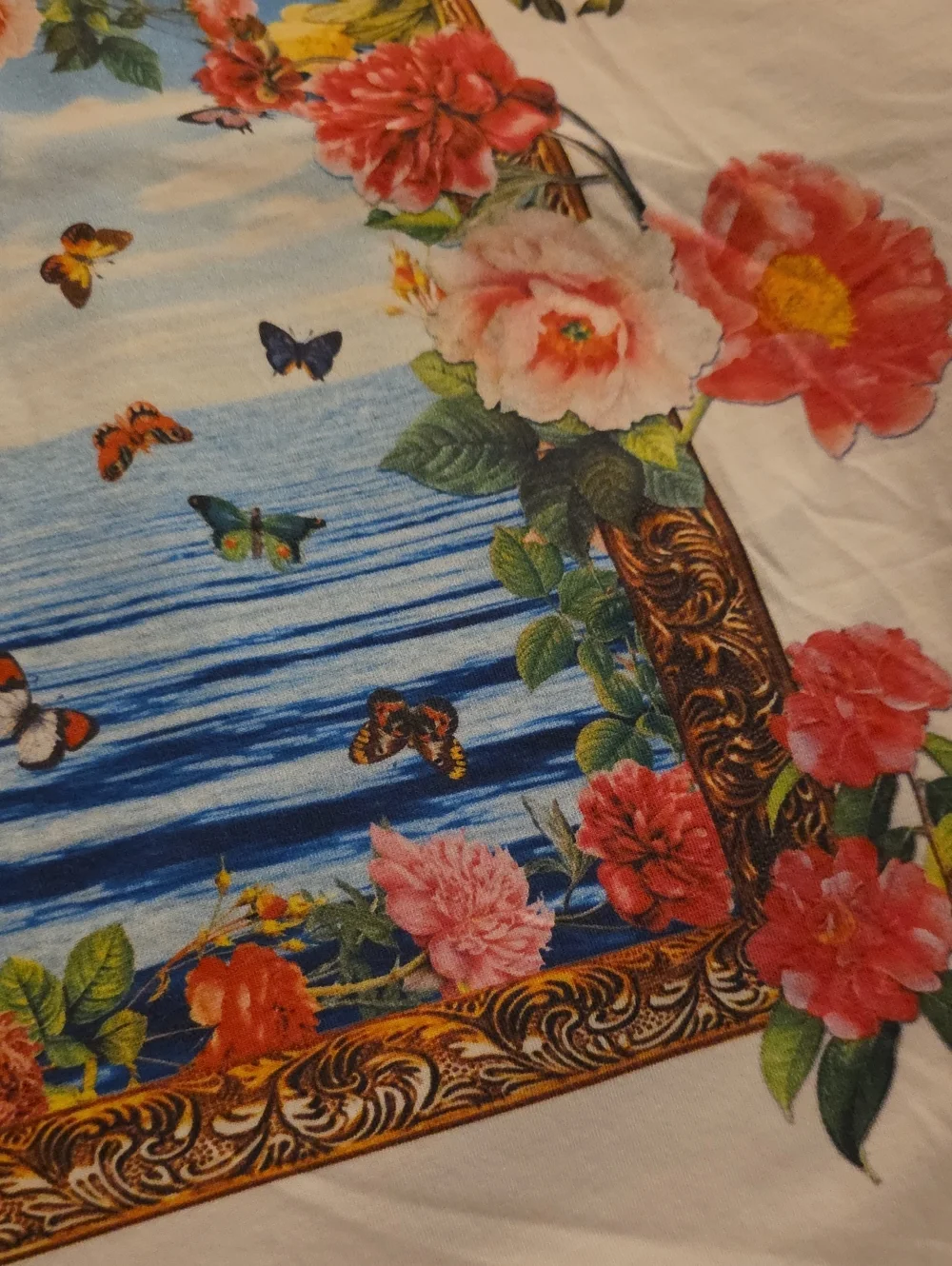 Johnny Was Floral Frame Ocean Print in Blue, Pink, Green, Gold